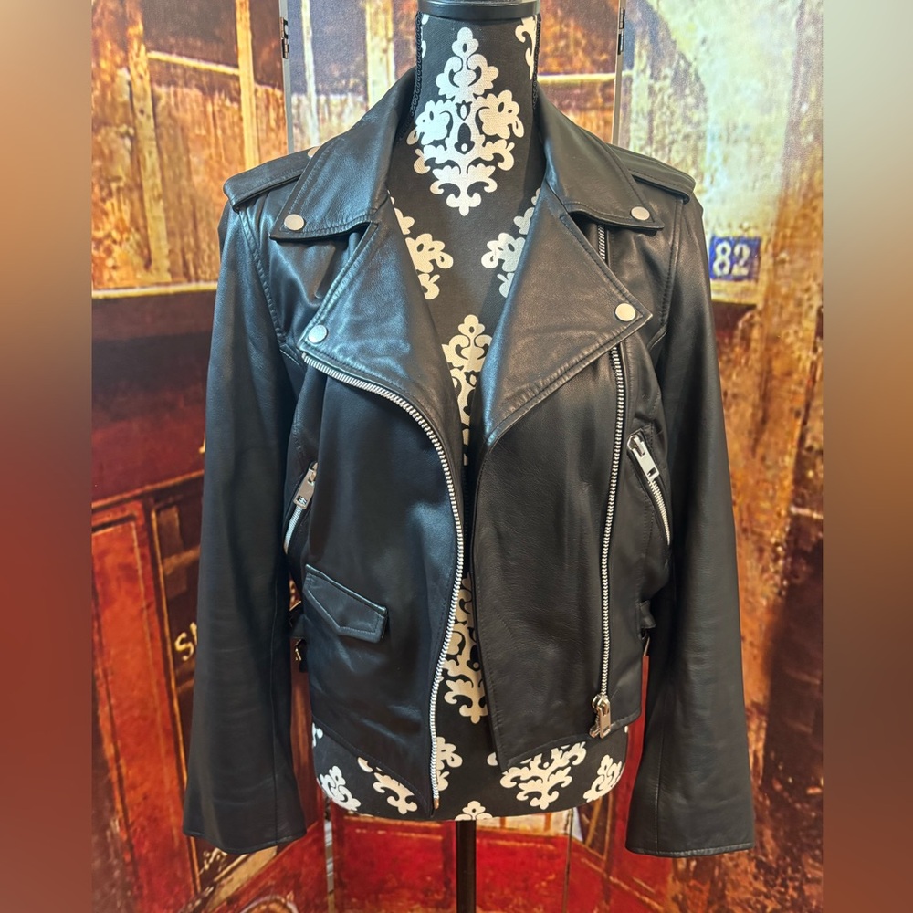 Walter Baker Black Lamb Leather Cropped Moto Jacket S